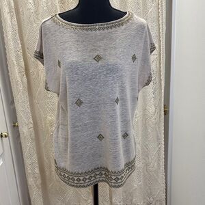 J. Jill Love Linen Tan and Gold Patterned Short Sleeve Top